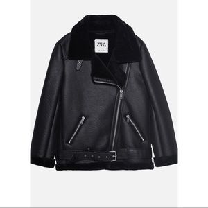 Zara Faux Shearling Biker Jacket